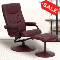 Flash Furniture Contemporary Burgundy Leather Recliner and Ottoman with Leather Wrapped Base BT-7862-BURG-GG